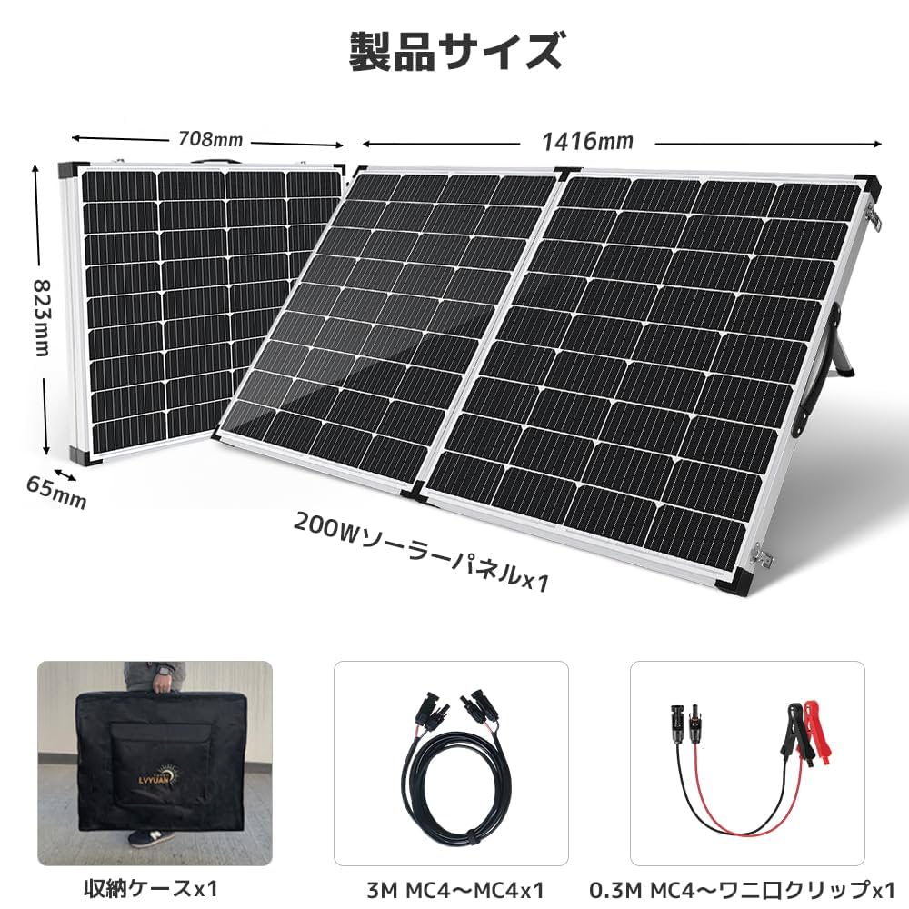 Amazon | LVYUAN（リョクエン）200W 単結晶 ソーラーパネル