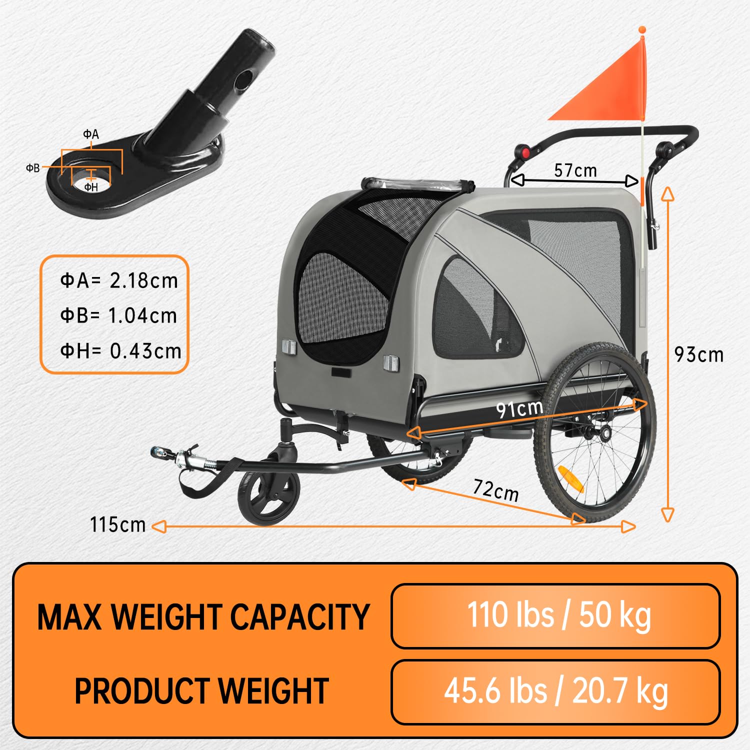 SEPNINE® 2-in-1 XXL Fahrradanhänger für Hunde, Hundeanhänger für Fahrrad - mit Dachöffnung, Reflektoren & Reflexstreifen, mit Schiebestange & Universal-Fahrradkupplung, Faltbar, Bis 50 kg