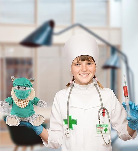 Miniatura 5 de DolliBu Juguete de peluche de Doctor Lobo Sentado, disfraz de lobo súper suave con bonito uniforme y traje de gorra, regalo con personalización, 9