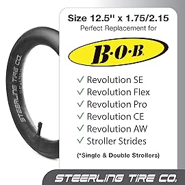 12.5\'\' x 1.75/2.25 Premium Explosion Proof Front Inner Tire Tube for All BOB Revolution Strollers, Stroller Strides & CE & AW - Perfect BOB Stroller TireTube Replacement [2 Pack] Steerling Tire Co.