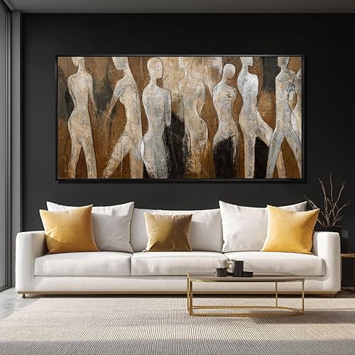 Miniatura 5 de CHUDANHAO Arte de pared blanco y marrón con graffiti para decoración de pared del hogar, imágenes abstractas de pared de 24 x 48 pulgadas,