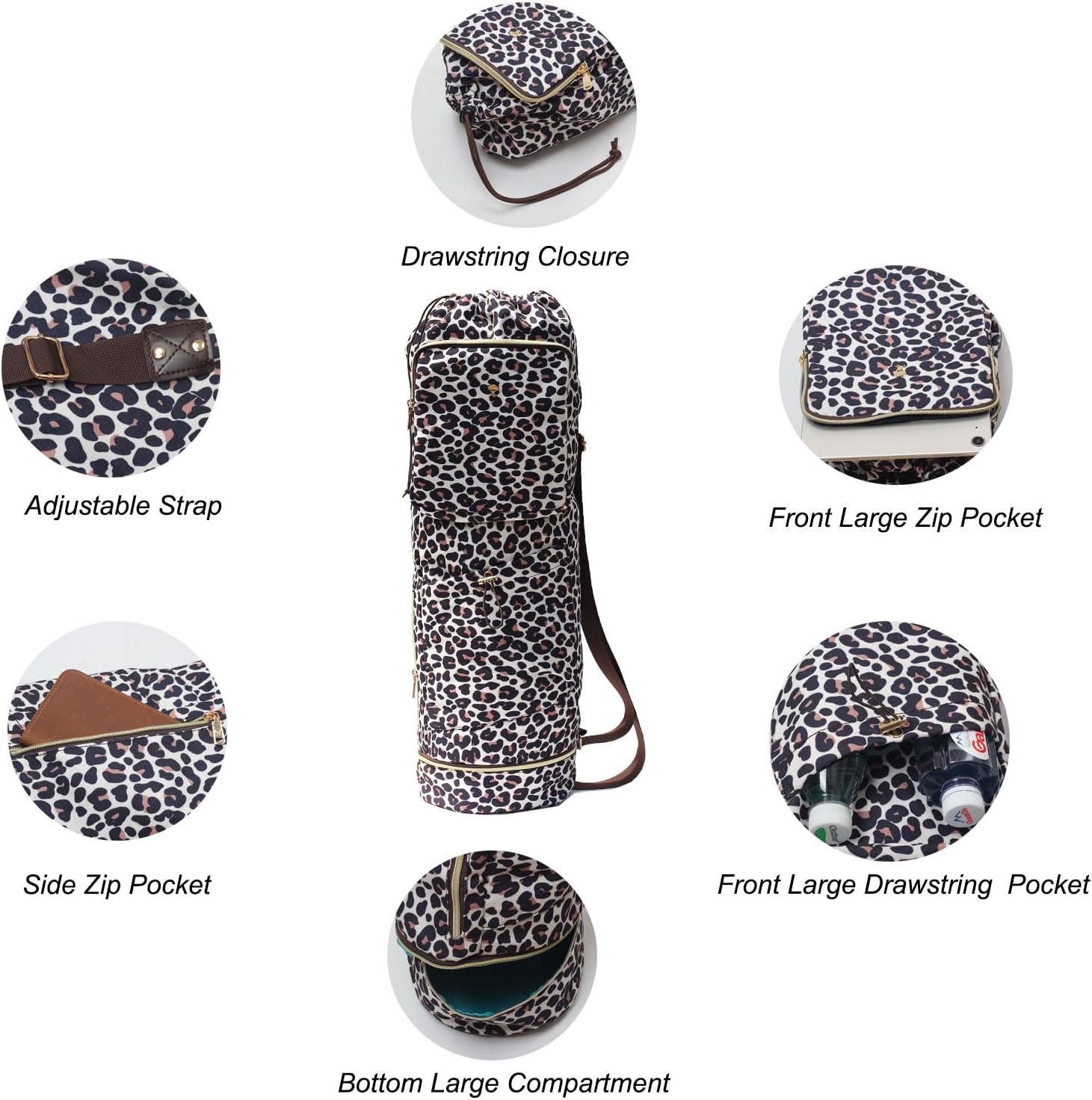ESVAN Yoga Mat Bag with Multi Pockets Drawstring Yoga Mat Carrier Pilates Exercise Multi-Functional Storage Bag