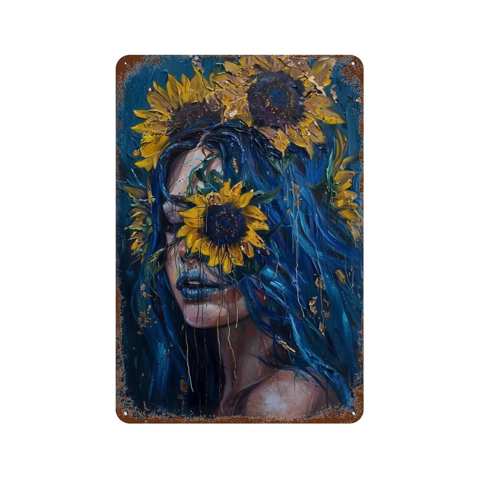 YHGERTKU Sunflower Woman Portrait 01 Wall Art Retro Iron Vintage Metal Tin Sign Poster Modern Decor for Living Rooms Gift 30x20cm