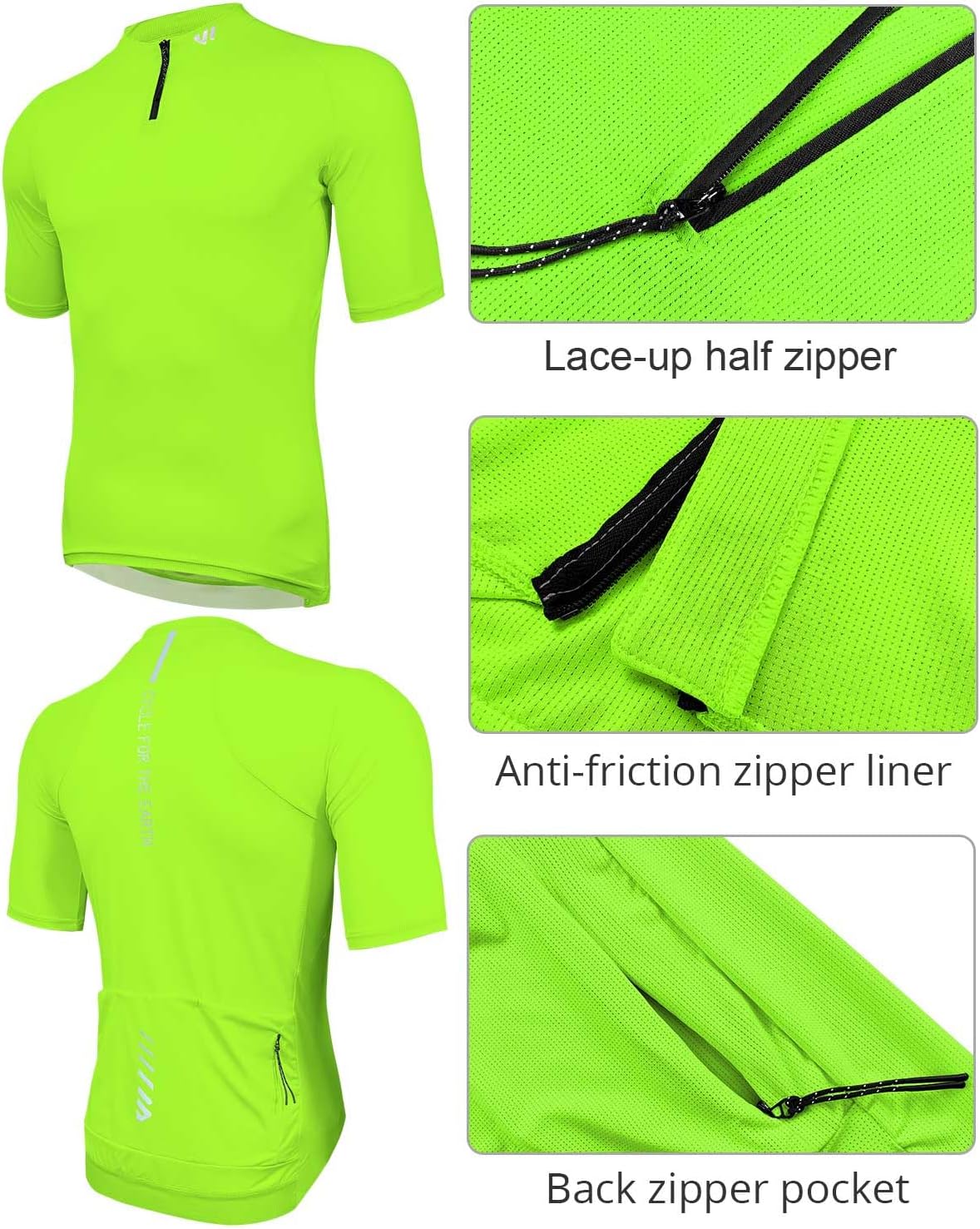Wulibike Cycling Jersey Men Short Sleeve, Road Bike Jerseys Half Zipper with Pockets, Bicycle Clothing Breathable Quick Dry Green L - Image 4