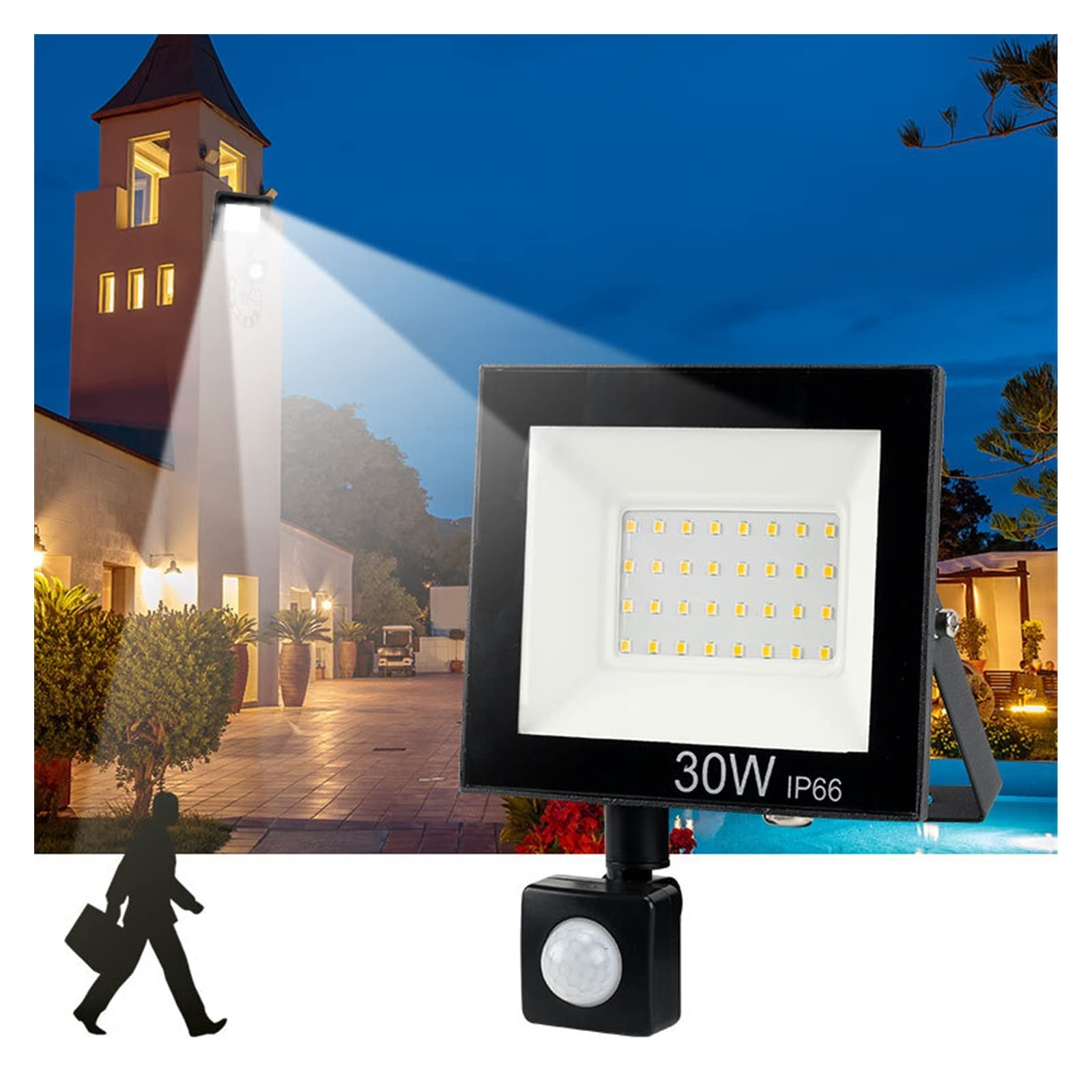 Światło powodziowe LED Czujnik ruchu DOPROWADZIŁO Reflektor 1 0W 30W 50 W. Wodoodporny Pir zewnętrzny lampa ścienna światła reflektora Na zewnątrz wodoodporny(2700-3500K,50W)