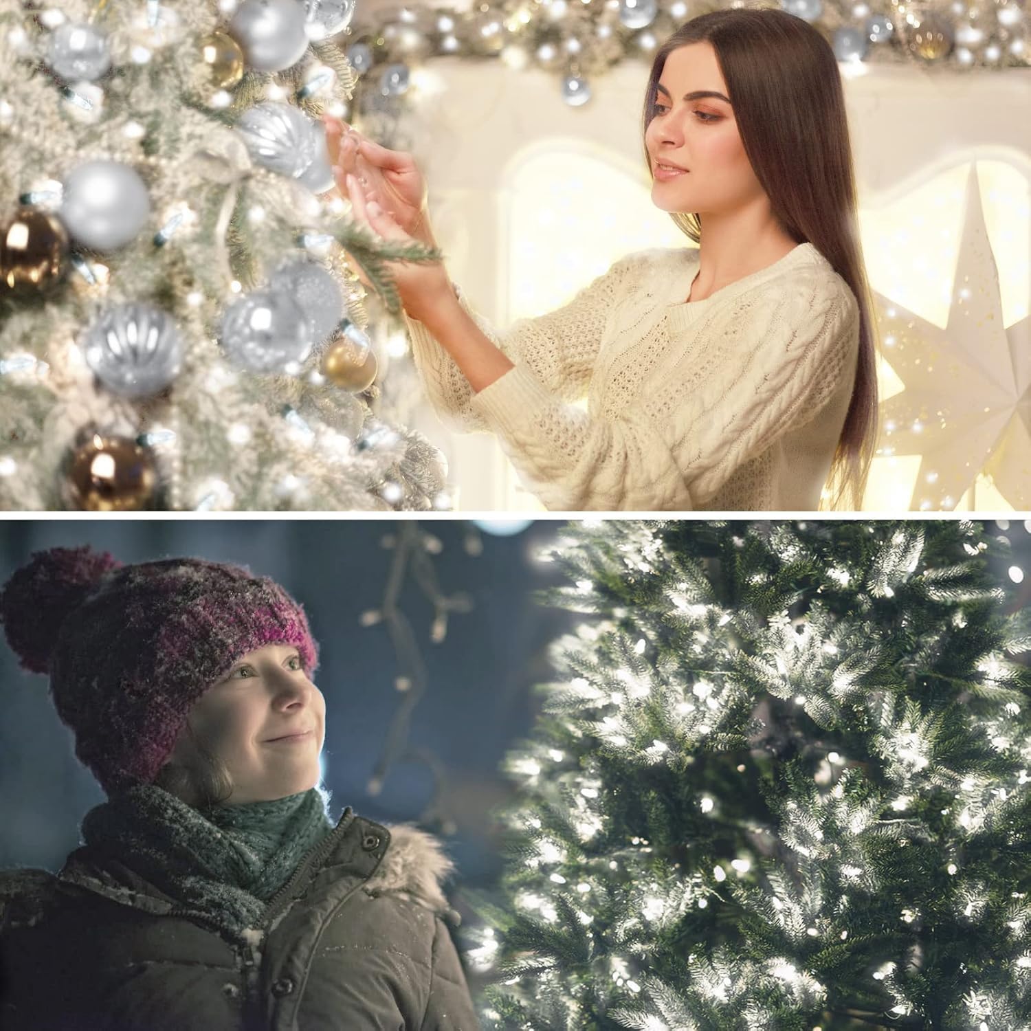 Battery Operated Christmas Lights, 4 Pack 17ft 50 LED Mini String Lights with 8 Modes Auto-Timer, Waterproof Tree Lights for Outdoor Indoor Xmas Holiday Wreath Garden Decor,Cool White