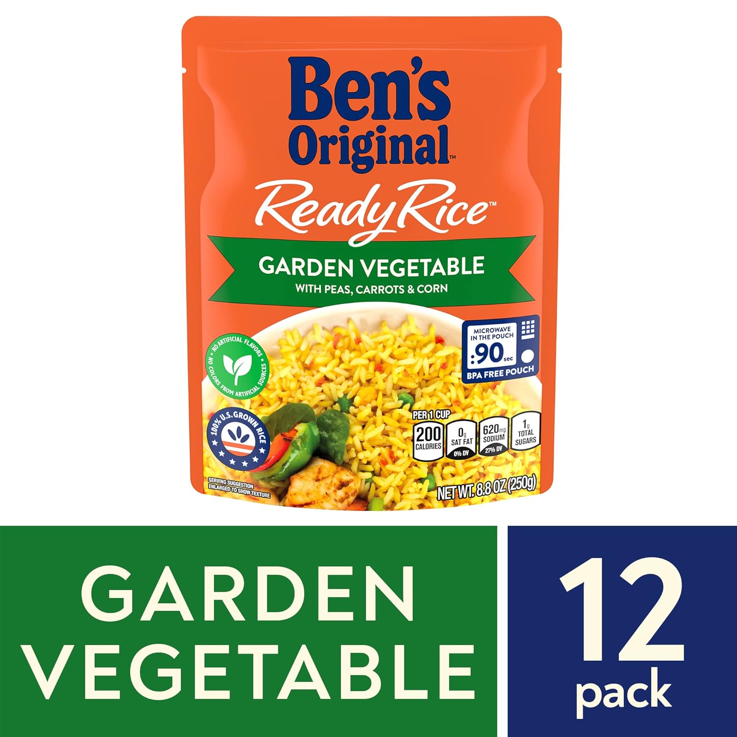 BEN'S ORIGINAL Ready Rice Garden Vegetable Flavored Rice, Easy Dinner Side, 8.8 OZ Pouch (Pack of 36)