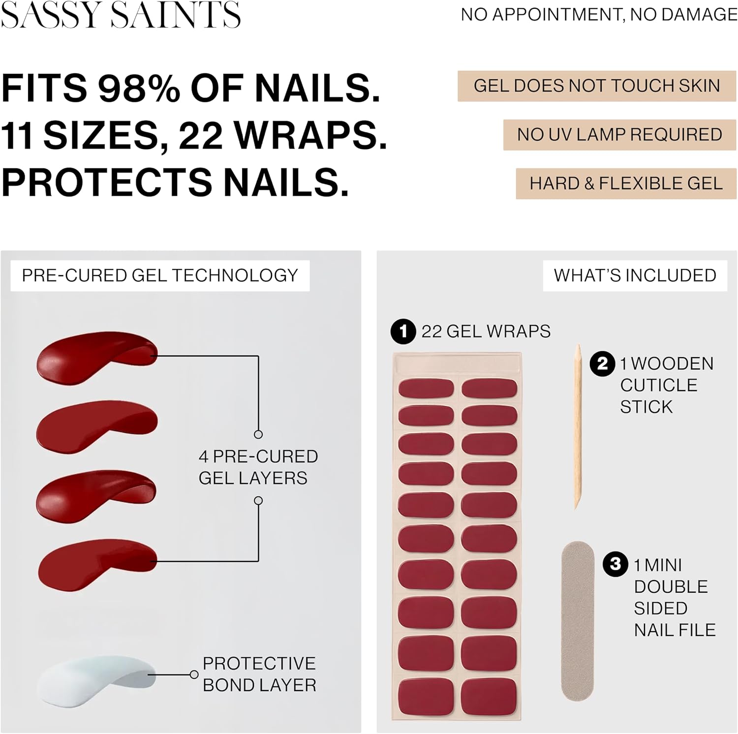 Sassy Saints | Marshmallow Drip | Gel Nail Strips | Easy to Apply & Remove | Non-Toxic, Hema & TPO Free | No UV Lamp Needed | Light Pink