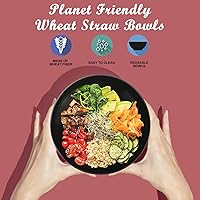 Vista 5 de Wrova Juego de 6 cuencos de paja de trigo, cuencos grandes irrompibles de 50 onzas, aptos para microondas y lavavajillas, ensaladeras grandes