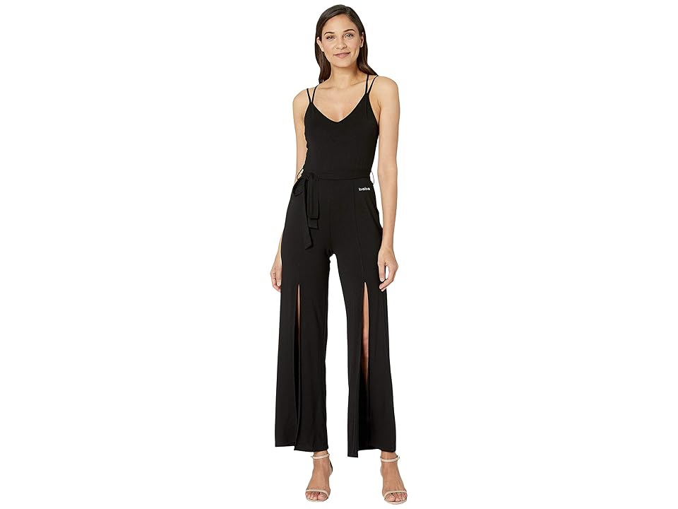 

Bebe Wide Slit Leg Jumpsuit (Black) Women's Jumpsuit & Rompers One Piece