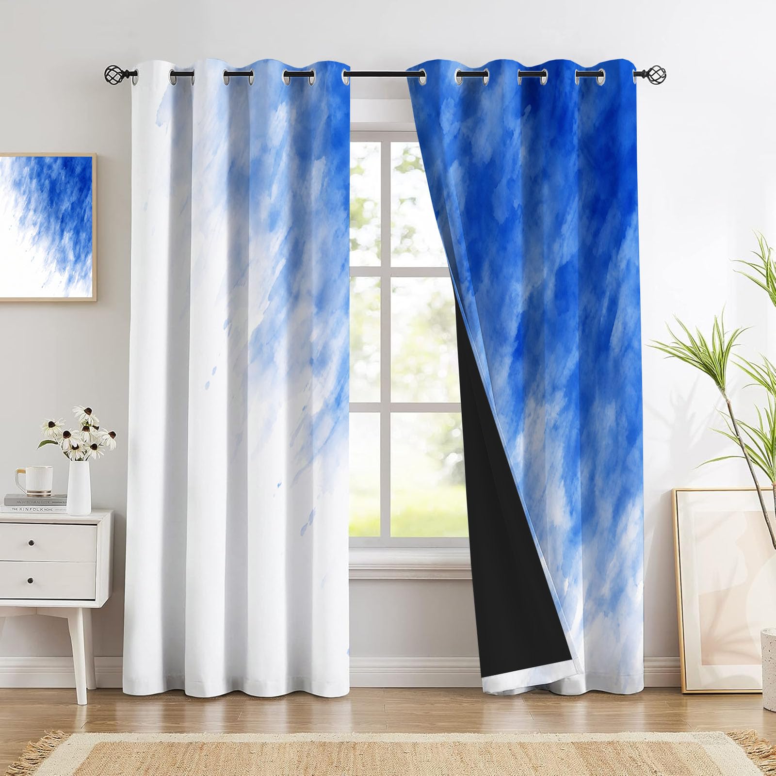 Rideau occultant aquarelle abstraite 140x225 pour une décoration de chambre moderne