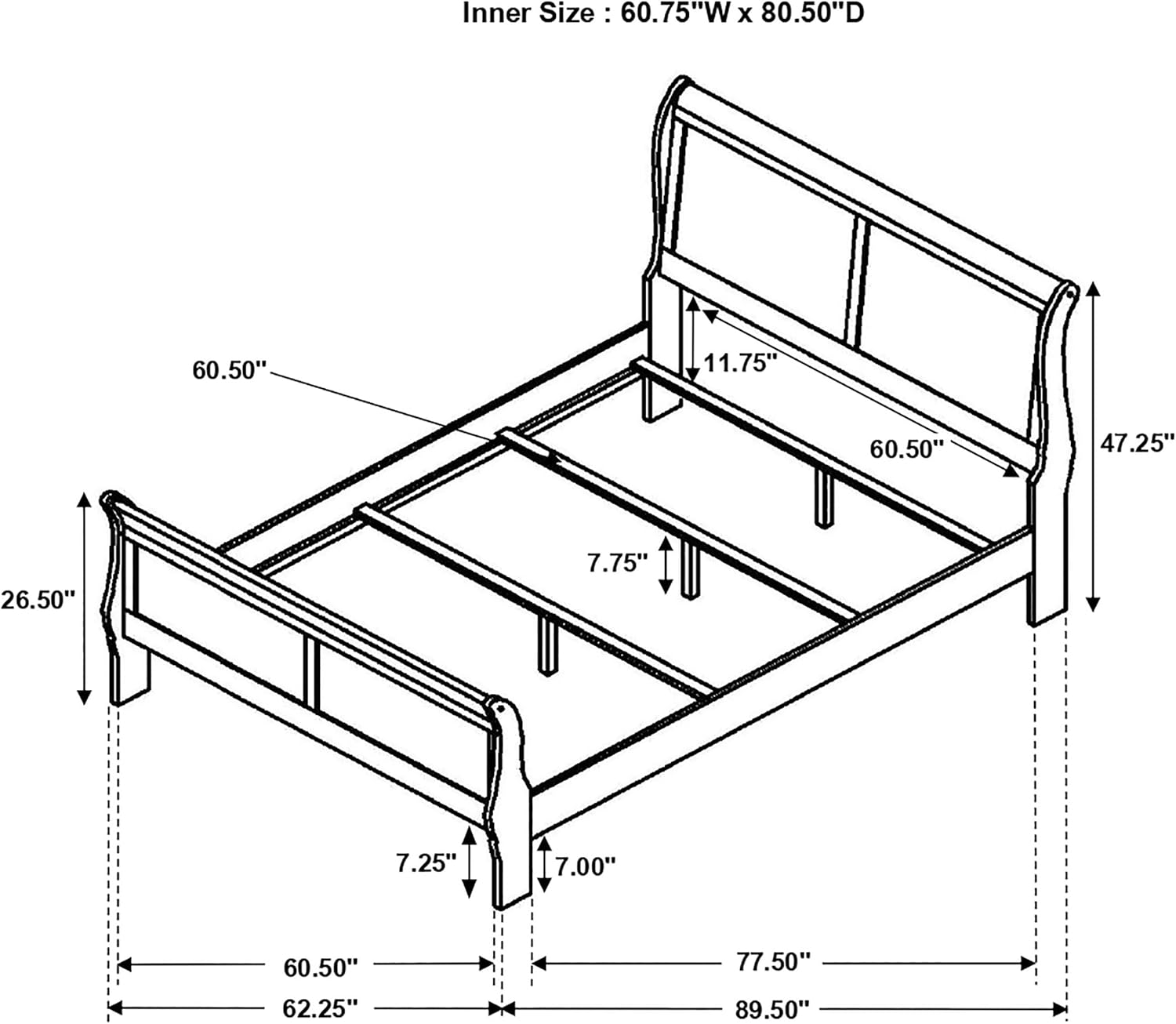 Coaster Home Furnishings - Louis Philippe - Wood - Queen Sleigh Bed with Curved Details, Slim Legs, Traditional Style, Geometric Form - Bedroom - Cappuccino - 202411Q