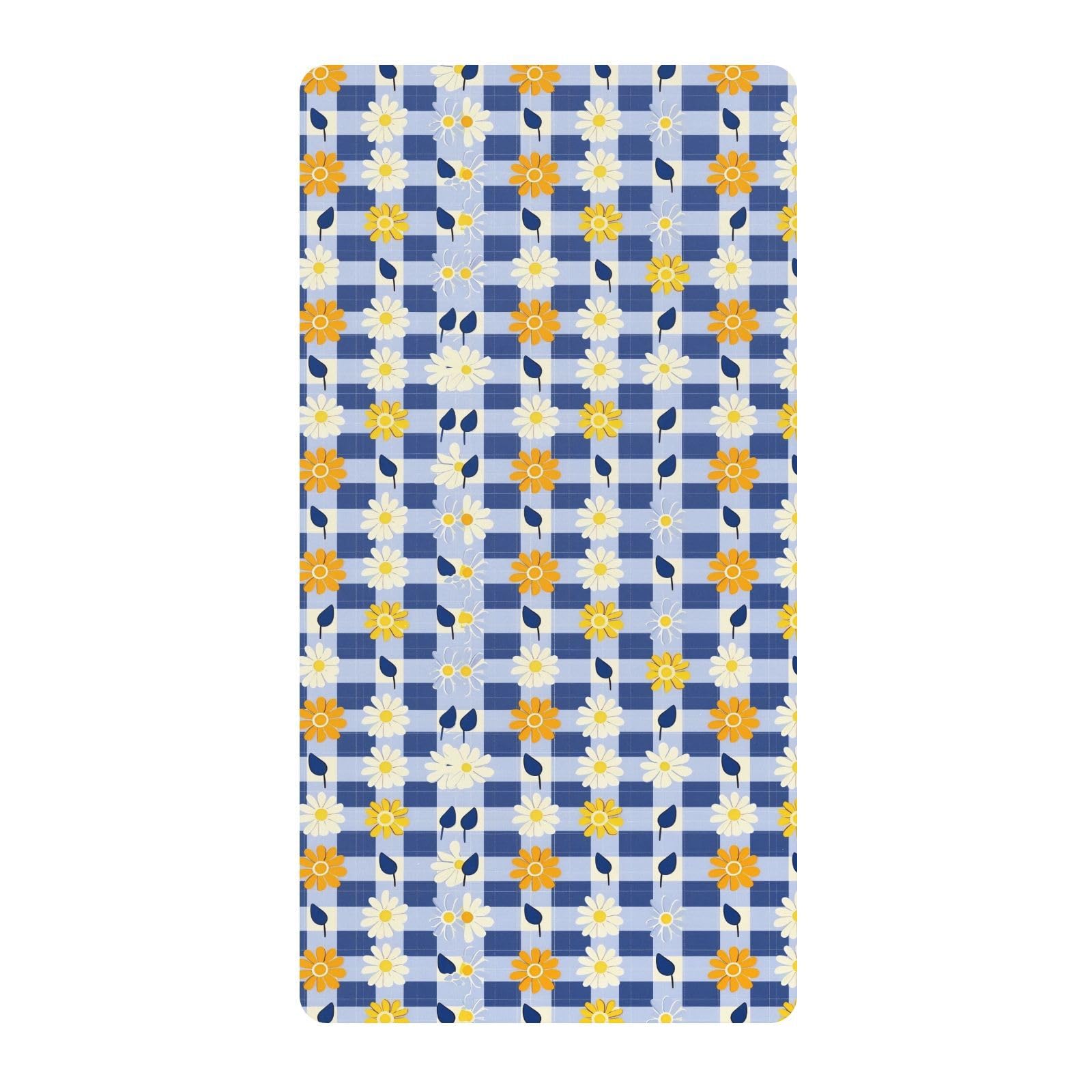 Drap-housse pour berceau de bébé à carreaux et feuilles de fleurs pour garçons et filles - 71,1 x 132,1 cm