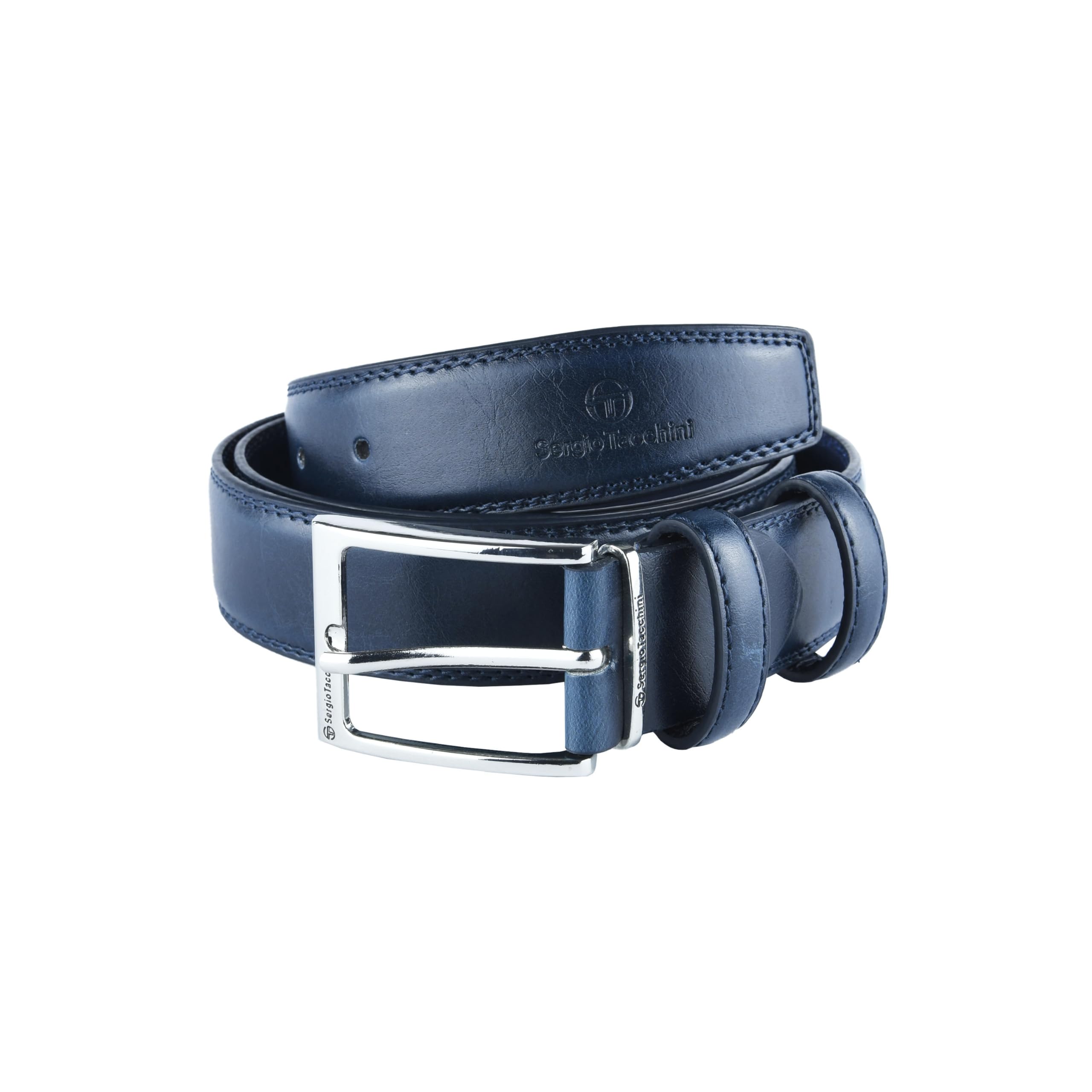 Sergio Tacchini Men's belt exterior PU leather interior, nickel-free buckle - Blue (442) 3.5 cm