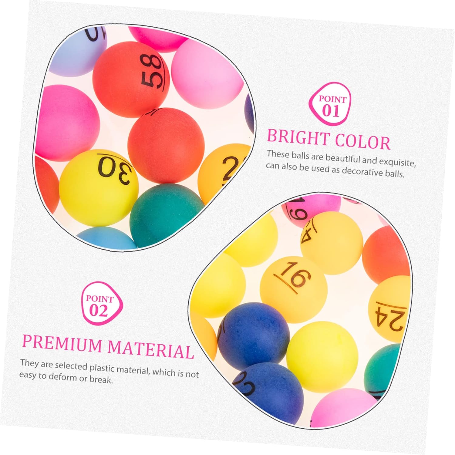 BESTonZON 60Pcs Lottery Balls for Raffle Draws Seamless Plastic Game Balls for Parties Events and Games
