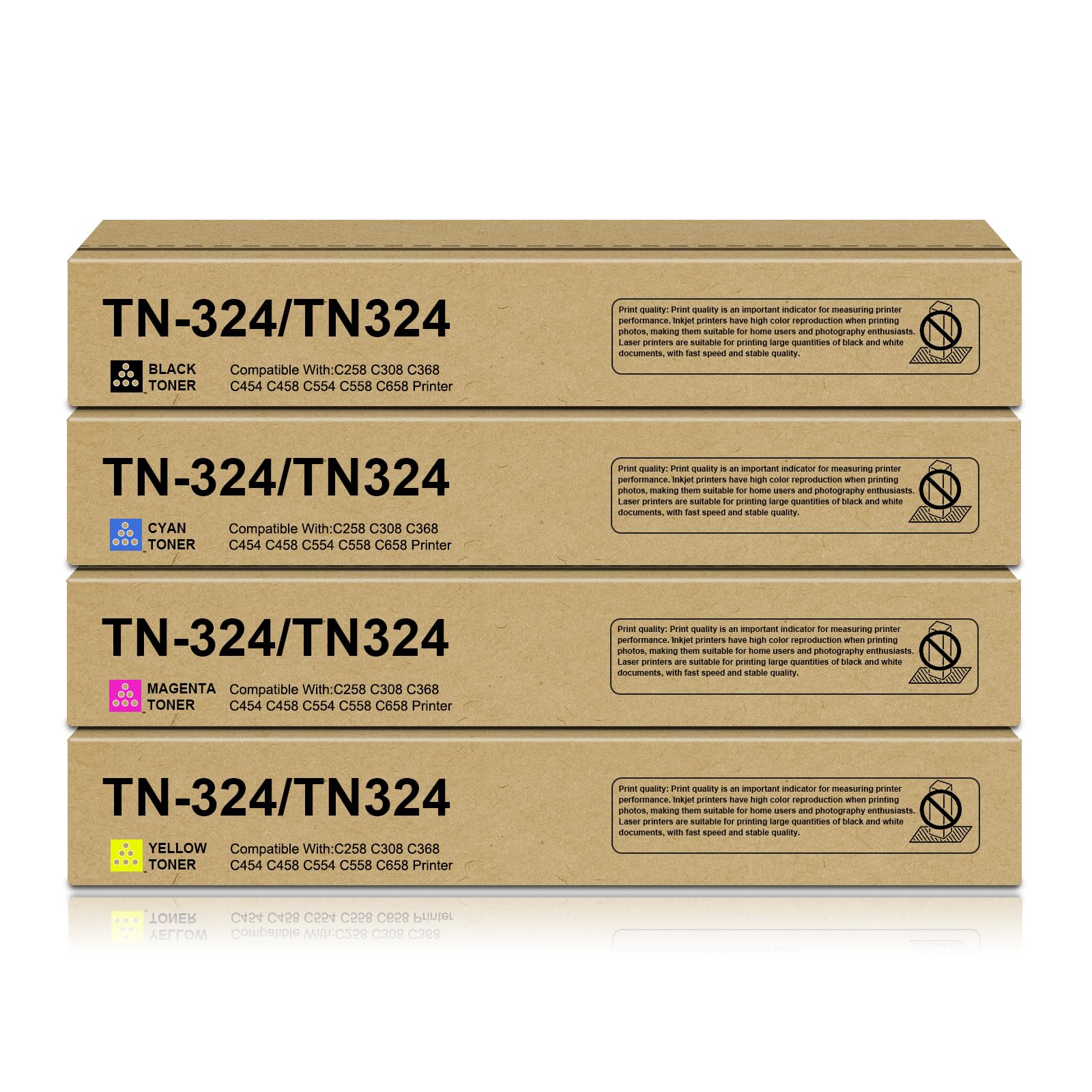 4PK TN324 TN-324 High Yield Toner Cartridge TN324K TN324C TN324M TN324Y | A8DA130 A8DA430 A8DA330 A8DA230 Replacement for Konica Minolta Bizhub C258 C308 C368 Printer
