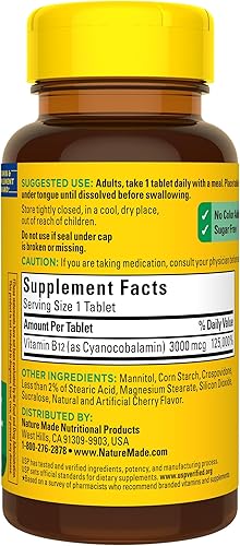 Miniatura 9 de Nature Made Vitamina B12 sublingual de 3000 mcg, suplemento dietético para apoyo del metabolismo energético, 40 micropastillas, suministro para 40