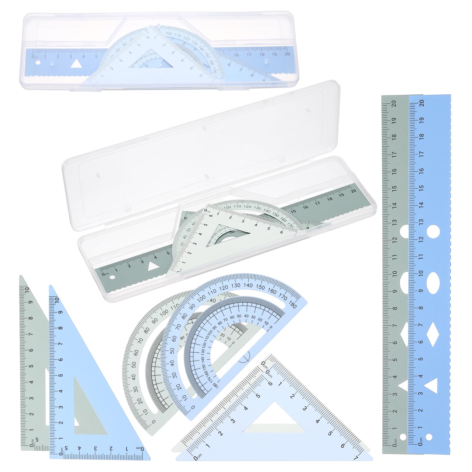 PATIKIL Geometry Set, 8 Inch Aluminum Ruler & 2 Triangles, Metal Protractor Ruler Math Drafting Measuring Tool for Home Office Math Drawing Engineering Art,Gradient Green/Gradient Blue