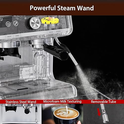 Miniatura 6 de Máquina de café espresso semiautomática - Máquina de café profesional de 1450 W20 bar, 30 ajustes de molinillo, calentamiento rápido, varita de