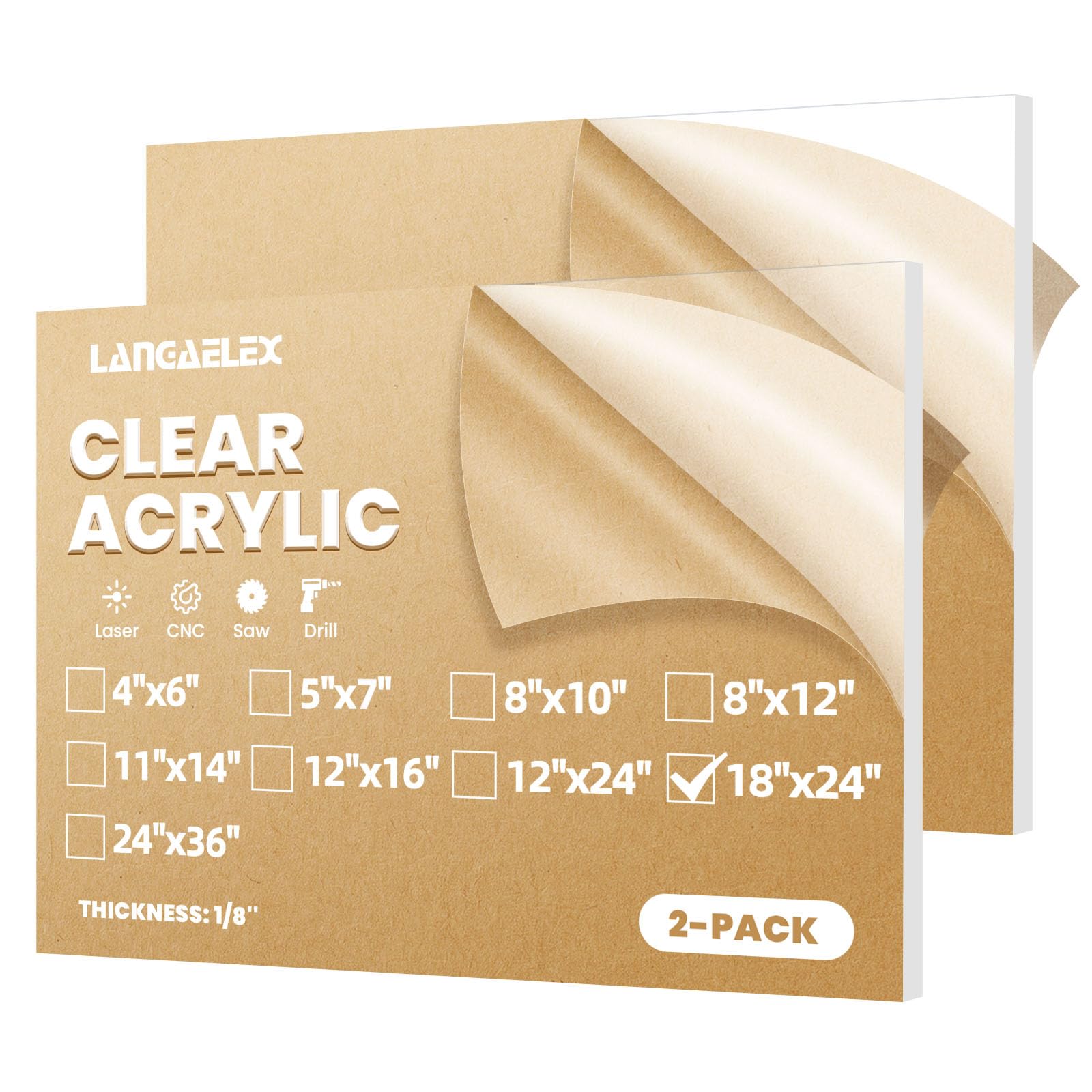 plexiglass sheets 1/8" (3mm) thick - 2 pack of 18x24 clear cast acrylic sheets for laser cutting, signs, glass replacement, diy and crafts project