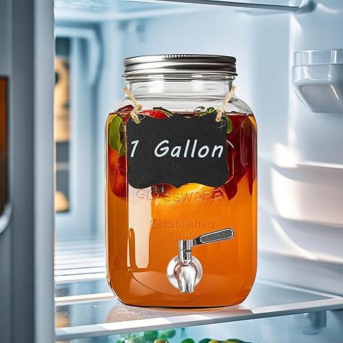 Miniatura 3 de Dispensador de bebidas de vidrio de 1 galón con soporte, paquete de 2 dispensadores de bebidas de vidrio con espita de acero inoxidable, dispensador
