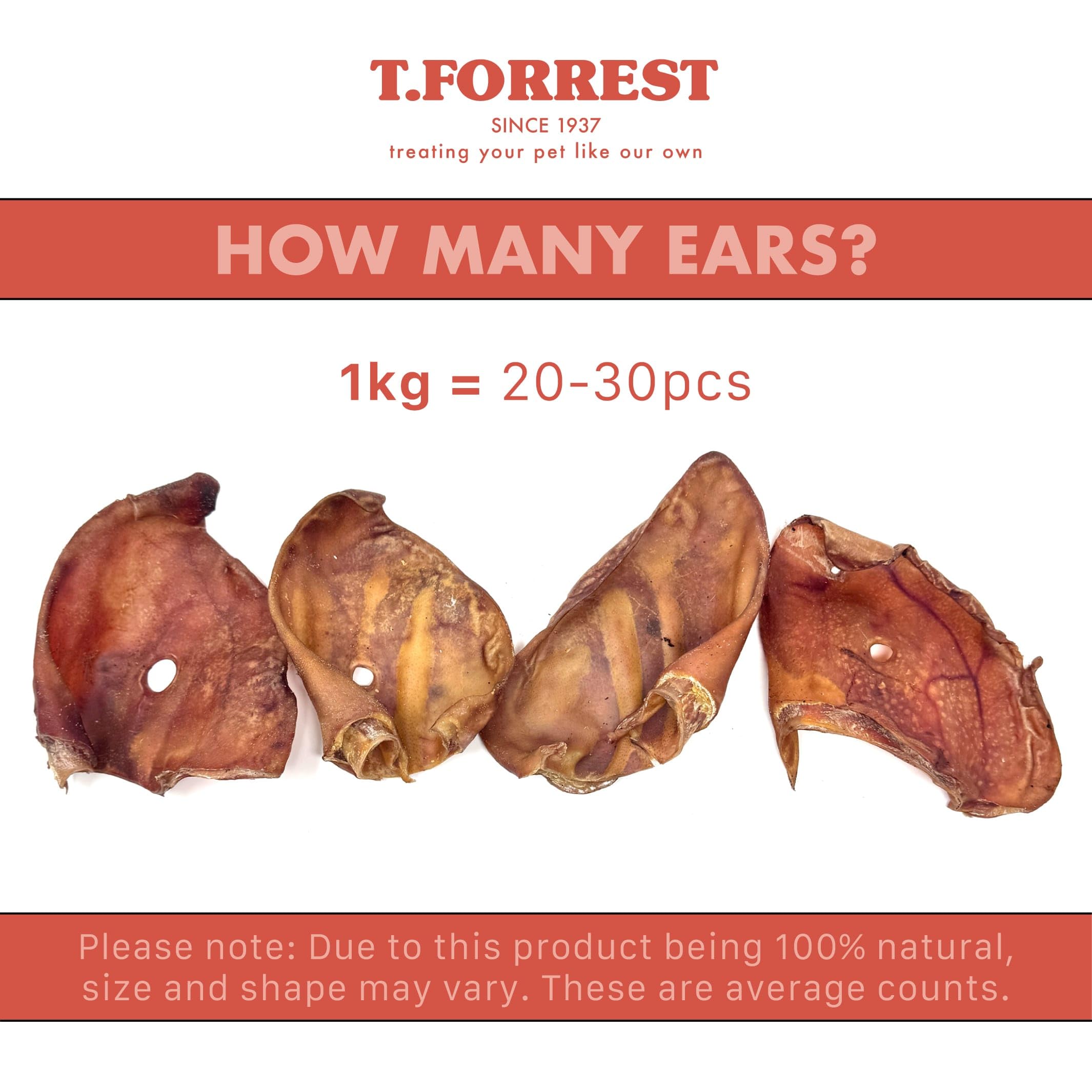 T.Forrest British Dried Whole Pig Ears for Dogs 1kg - 100% Natural, Long-Lasting, High Protein & Grain-Free Dog Treats - Image 4