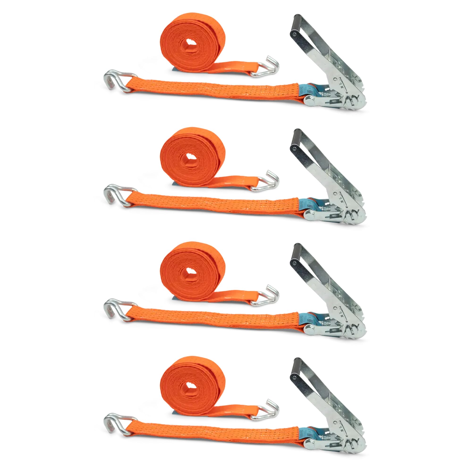 Dolezych Zurrgurt-4er-Set, 2-teilig, Länge 4 m, 50 mm, Druckratsche & Profilhaken, LC 2.500 daN direkt, 5.000 daN Umreifung, geprüft nach DIN EN 12195-2, DoZurr 5000