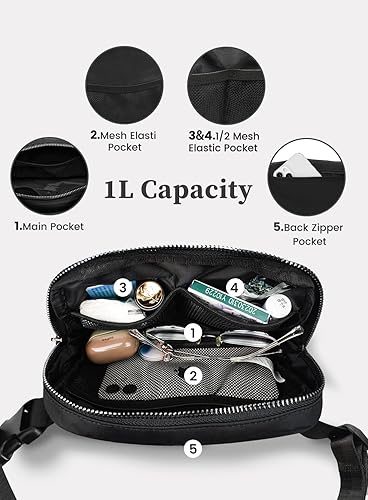 Miniatura 3 de Everywhere - Bolsa de cinturón para mujer, mini bolsa ligera con cintura ajustable, impermeable, cruzada para correr, viajar, senderismo, Negro,