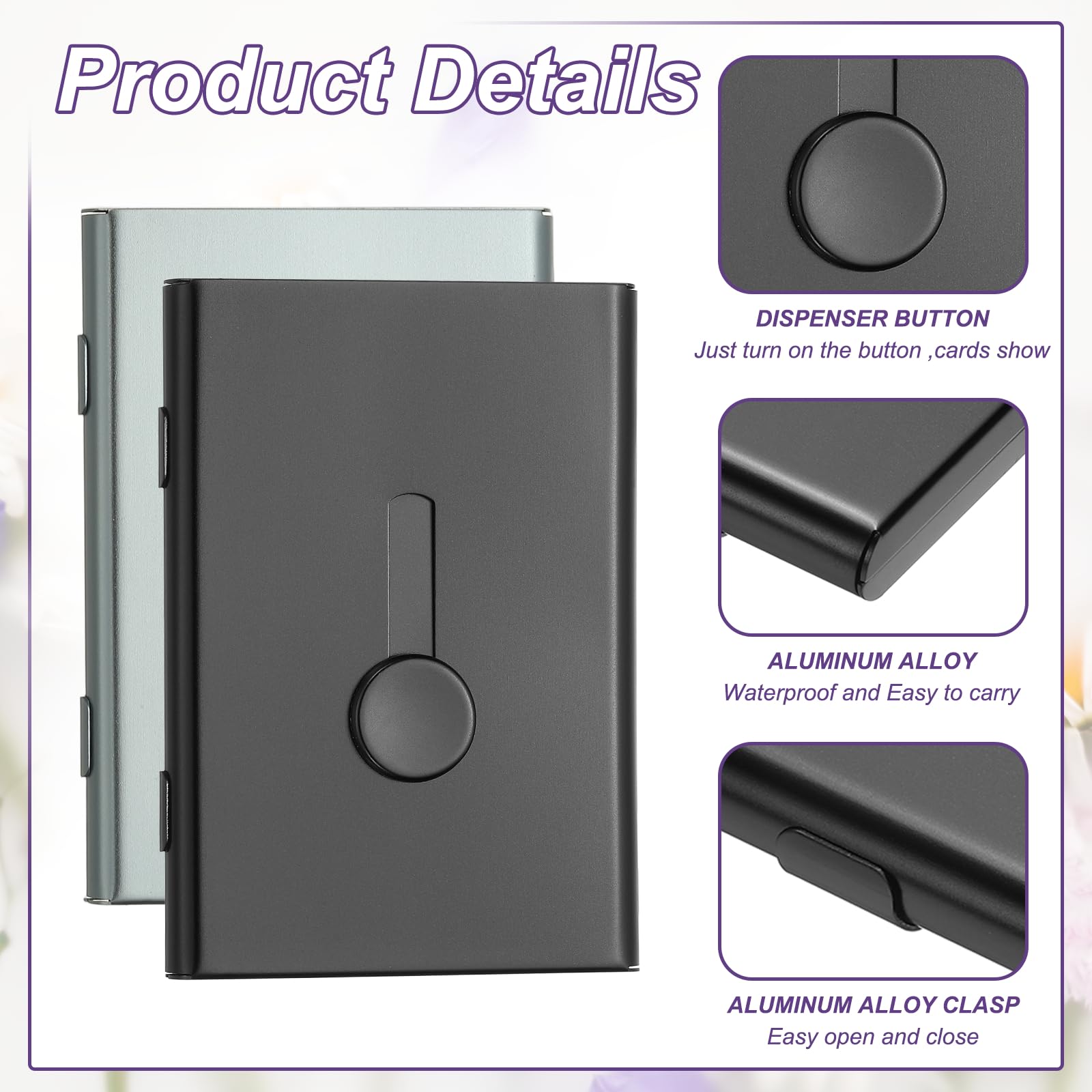PATIKIL 2 Stück Visitenkartenhalter Mit Ausziehbarer Funktion Aus Aluminiumlegierung Tragbarer Business Card Holder Für Kreditkarten Ausweis Männer Frauen Grau Schwarz