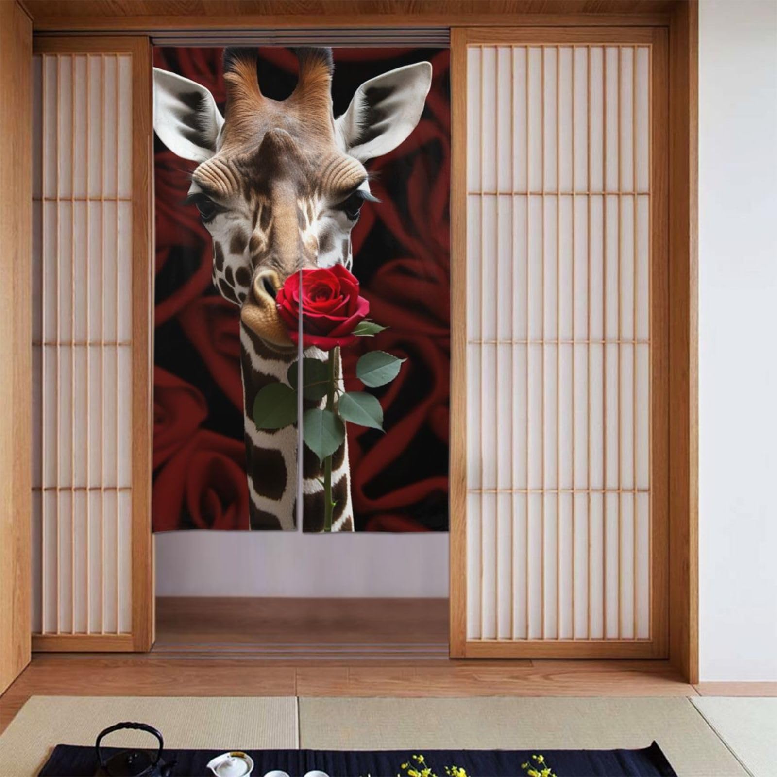 Rideaux de porte girafe pour séparer la chambre avec humour et style