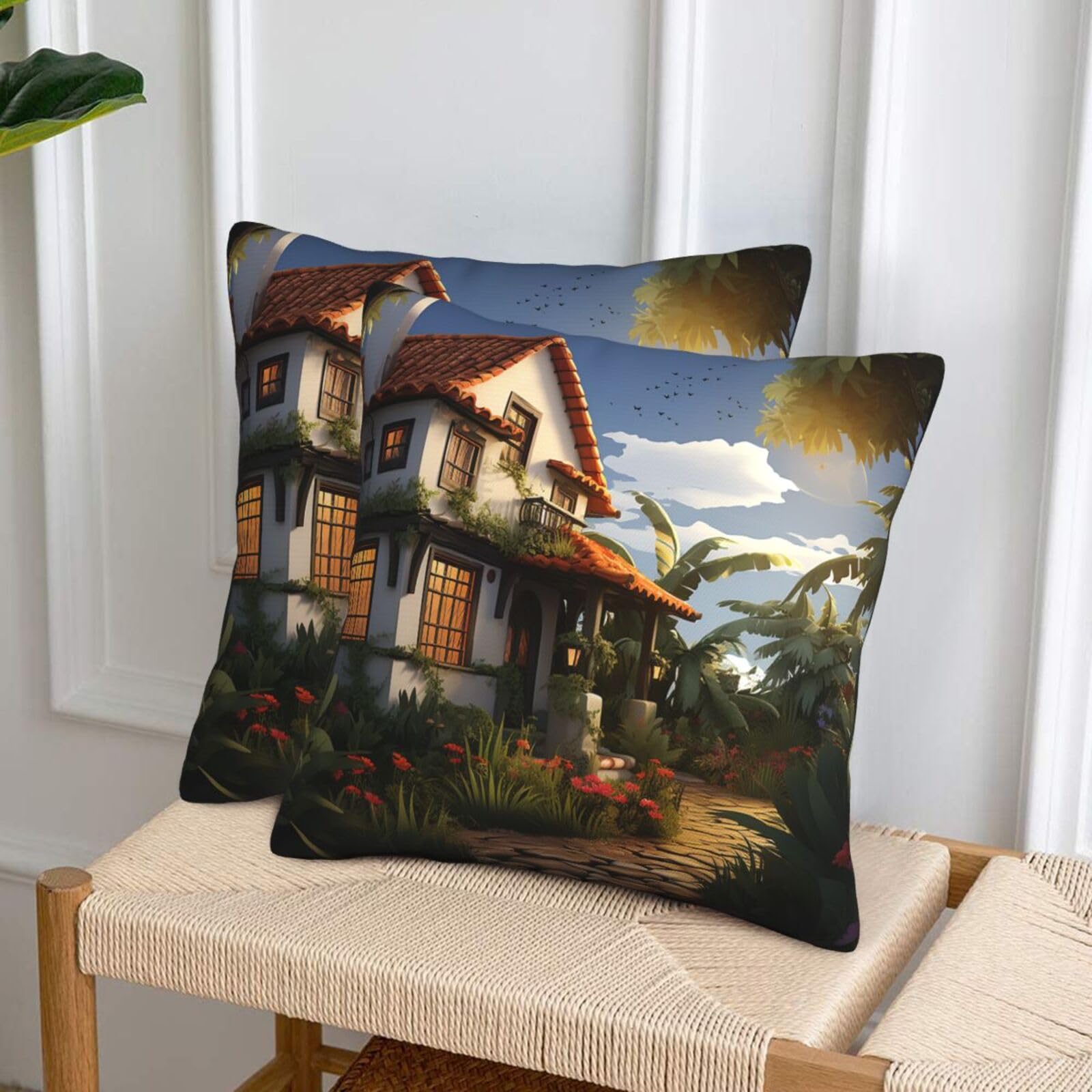 NONHAI Decorative Throw Pillow Covers Set of 2, 18"x18" Square Cushion Case Soft Comfy Farmhouse Throw Pillows for Couch Cushion Livingroom Farmhouse Home Decor Pillowcases