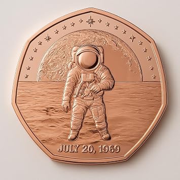 Apollo 11 Moon Landing 1969 Commemorative Rose Gold 50p Coin – Astronaut & Lunar Module Design, Proof Finish, Collector’s Edition in Capsule