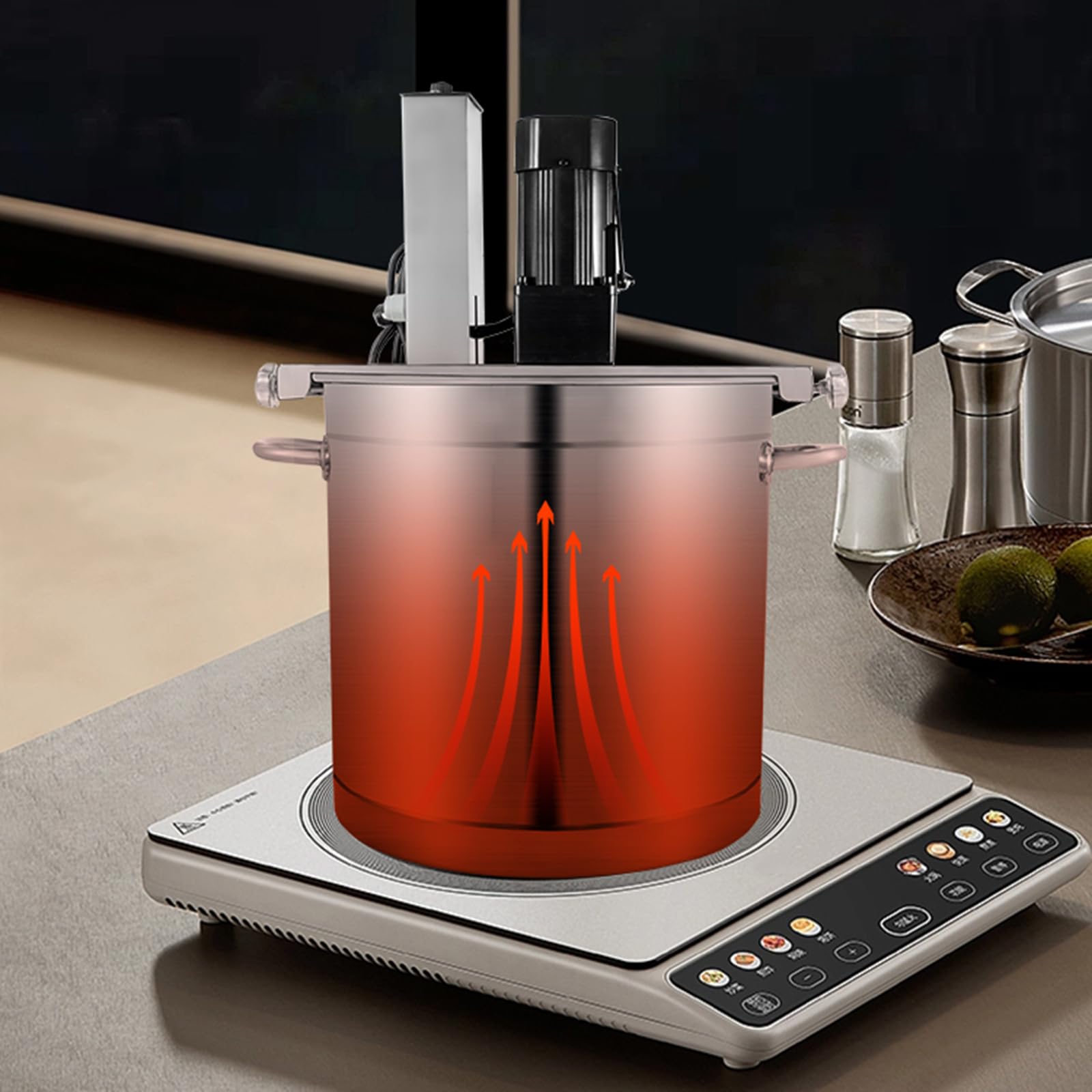 Elektryczny blender do dżemów i sosów - Przemysłowy mikser o pojemności 20 l o mocy 120 W, automatyczny start jednym przyciskiem, regulowana prędkość i 4-ostrzowa szpatułka do przygotowania