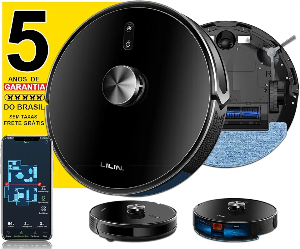LILIN X6 Robô Aspirador com Navegação LIDAR, 110/220V Bivolt, Aspirador e esfregão 3 em 1, Salve vários mapas, Recarga automática e retoma a limpeza, Área de Planejamento Personalizado, Do Brasil