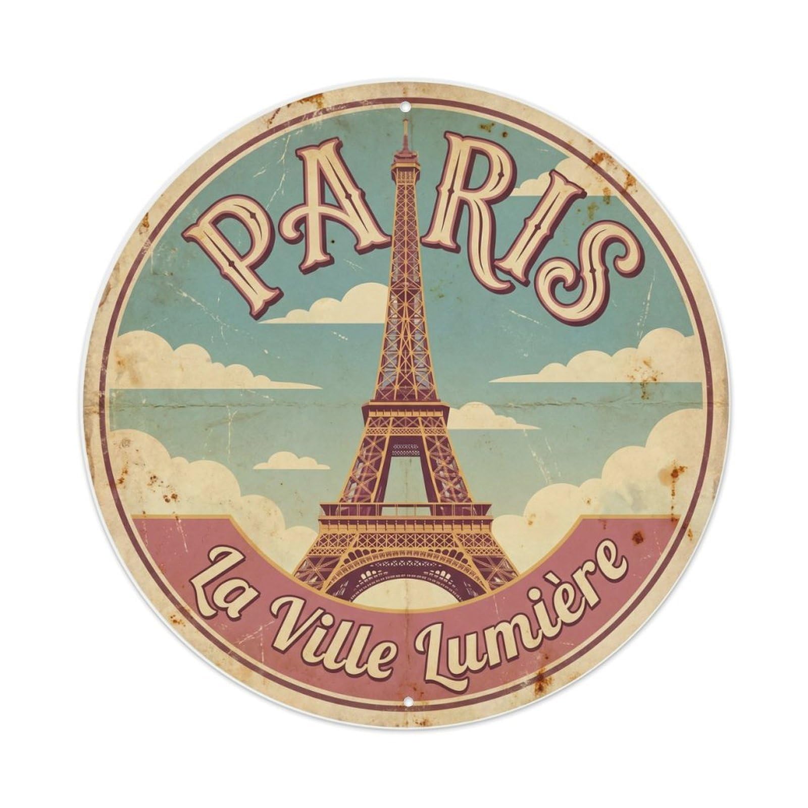 Vintage Travel Parisian Eiffel Tower Metal Tin Sign