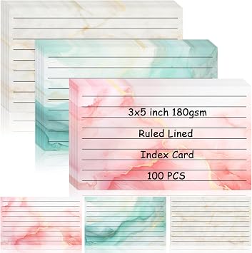 100 Pack Colored Index Cards 3x5 Marble Notecards Lined FlashCards for Studying Heavy Note Cards 180 gsm Memo Cards for Office Home School Supplies