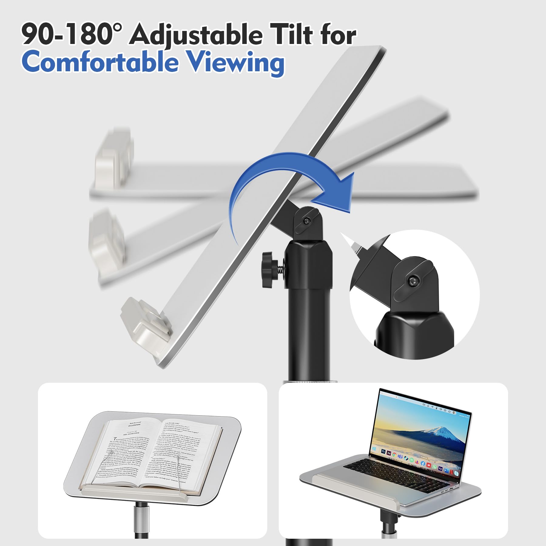 Tragbarer Podiumständer und Laptop-Lektrum, 67,1 cm - 143 cm, verstellbar, hoher Boden, Präsentationspodium mit Seitenclips und drehbarem Paneel für Lehrer, Pastoren und Büro (passend für bis