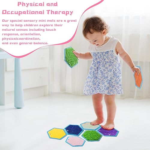 Miniatura 12 de Boao Juego de 8 mini alfombrillas sensoriales surtidas texturizadas, azulejos sensoriales para el suelo, juguetes táctiles educativos para Redonda
