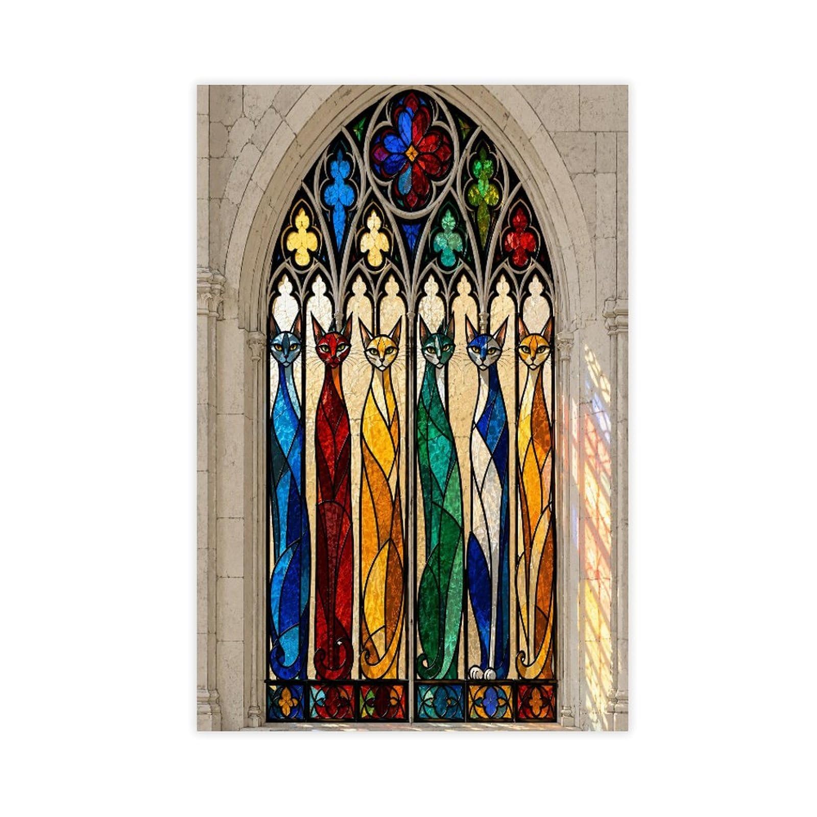 W7C8U2X3 Stained Glass Cats Canvas Wall Art, Mosaic Dorm Decor