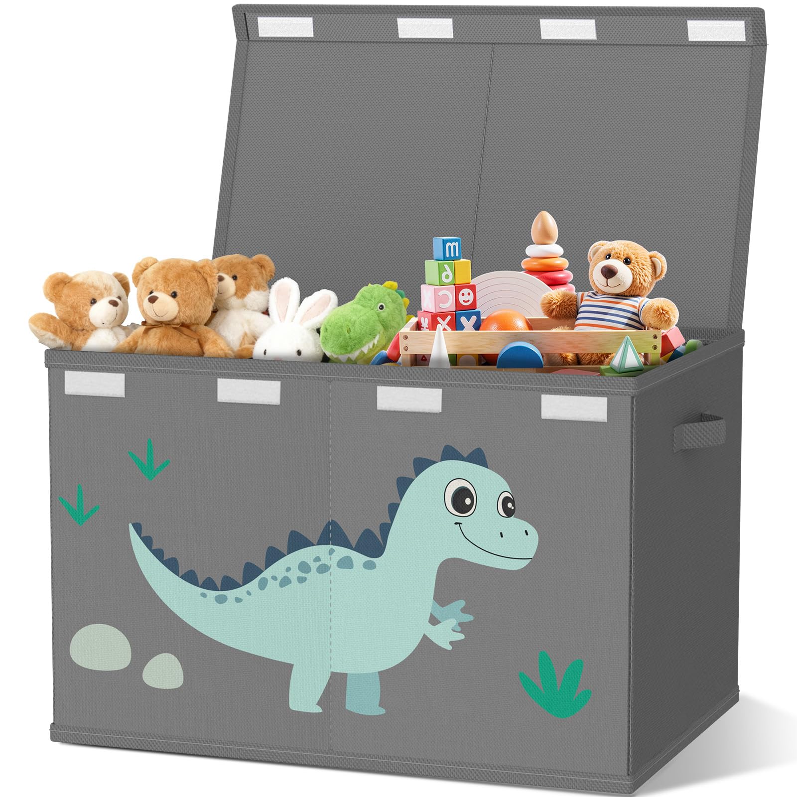 Boîte à jouets 83L pliable avec couvercle et poignées motif dinosaure