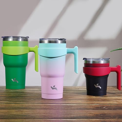 Miniatura 53 de 10 oz Tumbler with Handle and 2 Straw 2 Lid, Insulated Water Bottle Stainless Steel Vacuum Cup Reusable Travel Mug,Turquoise Negro