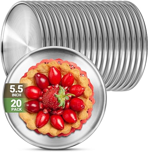 Miniatura 16 de Platos de metal para campamento, paquete de 4 platos de acero inoxidable 304 (18/8) de 9.1 pulgadas, platos reutilizables para pizza, aperitivos