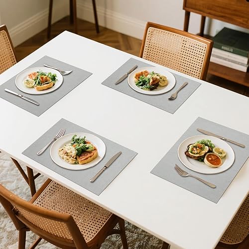 Miniatura 2 de Juego de 6 manteles individuales de piel sintética, antideslizantes, reversibles, impermeables, resistentes al calor, lavables, para interiores y