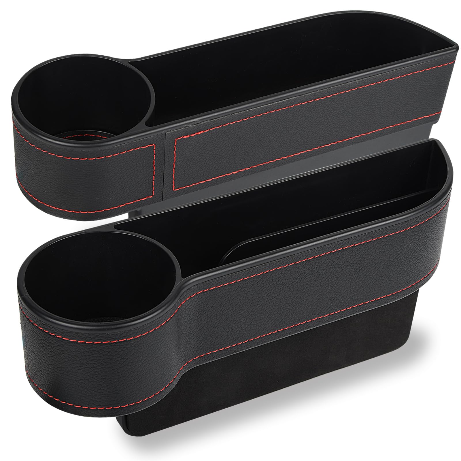 2 Pack Car Seat Gap Filler, Automotive Front Seat Organizer with Cup Holder, Auto Console Extra Storage Boxes - Black, Passenger and Driver Side