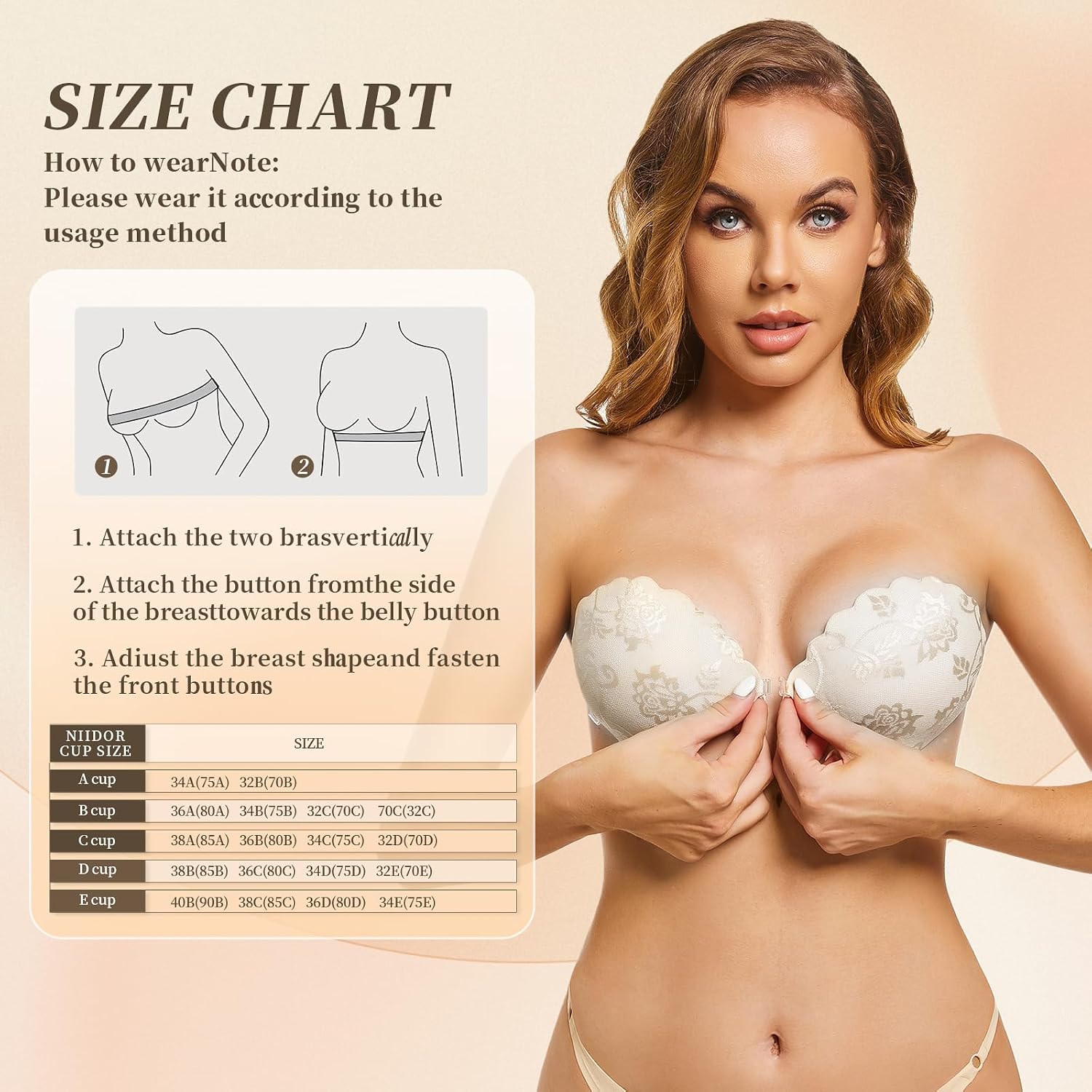 Adhesive Bra Strapless Push Up Sticky Bra Lace Fabric Invisible Stick Bra, Lace Sticky Bras Bra for Woman Wedding Dress