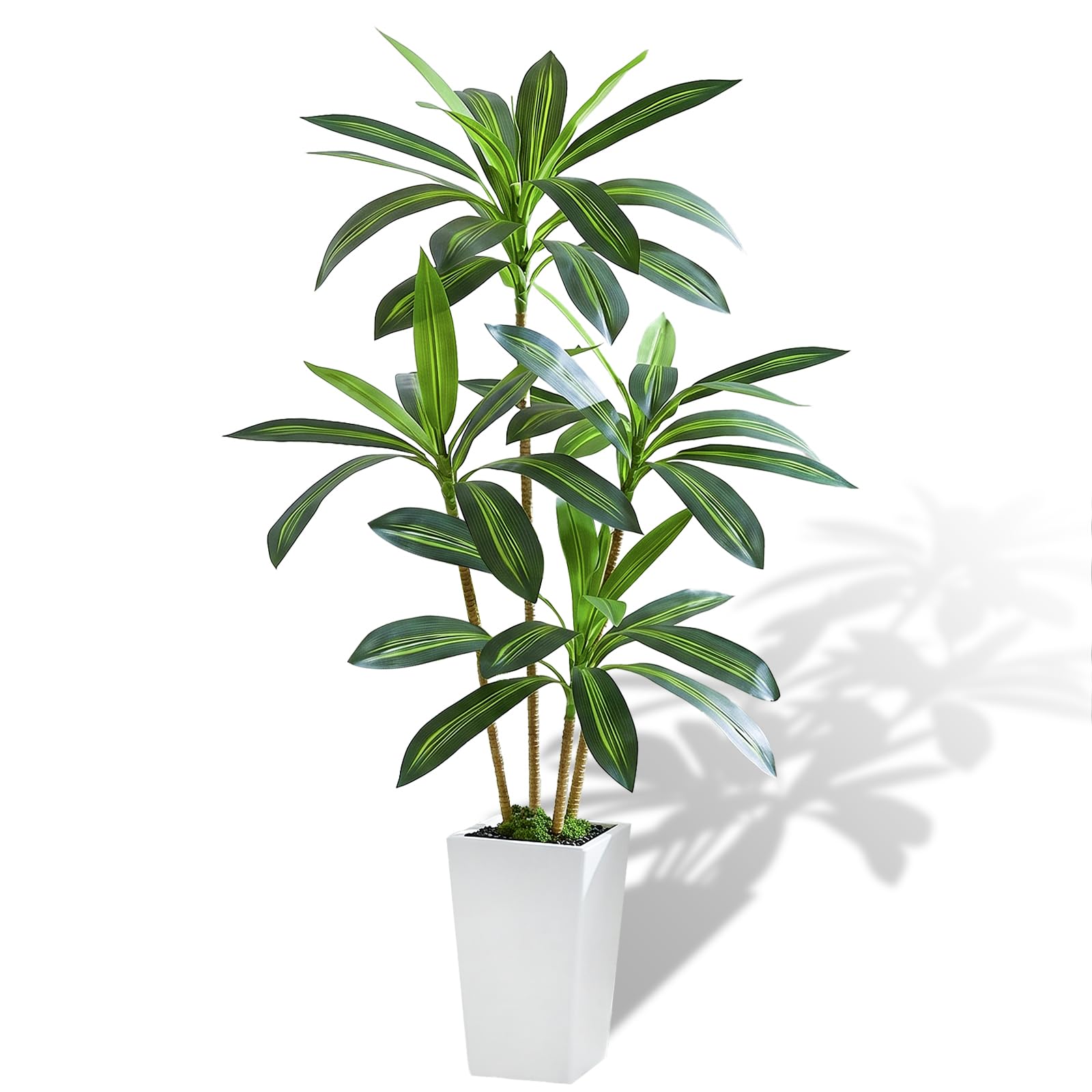 Dracaena Artificiel 160 cm Arbre Artificiel Interieur avec Pot Blanc Plante Artificielle Grande Tropical