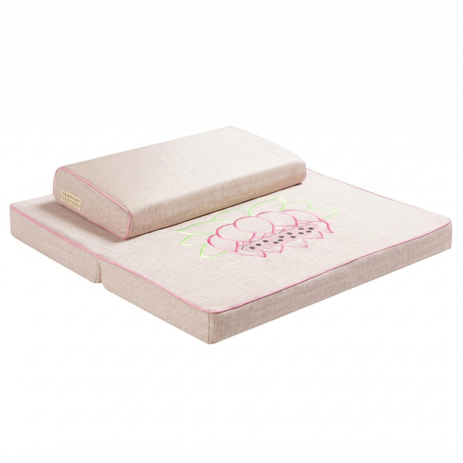 predolo Cuscino Meditazione con Tappeto Tessuto Set da Meditazione Cuscino da Rotondo Tappetino Portatile, Beige Con Ricamo, 60×60cm Cuscino Superiore+Inferiore+Borsa