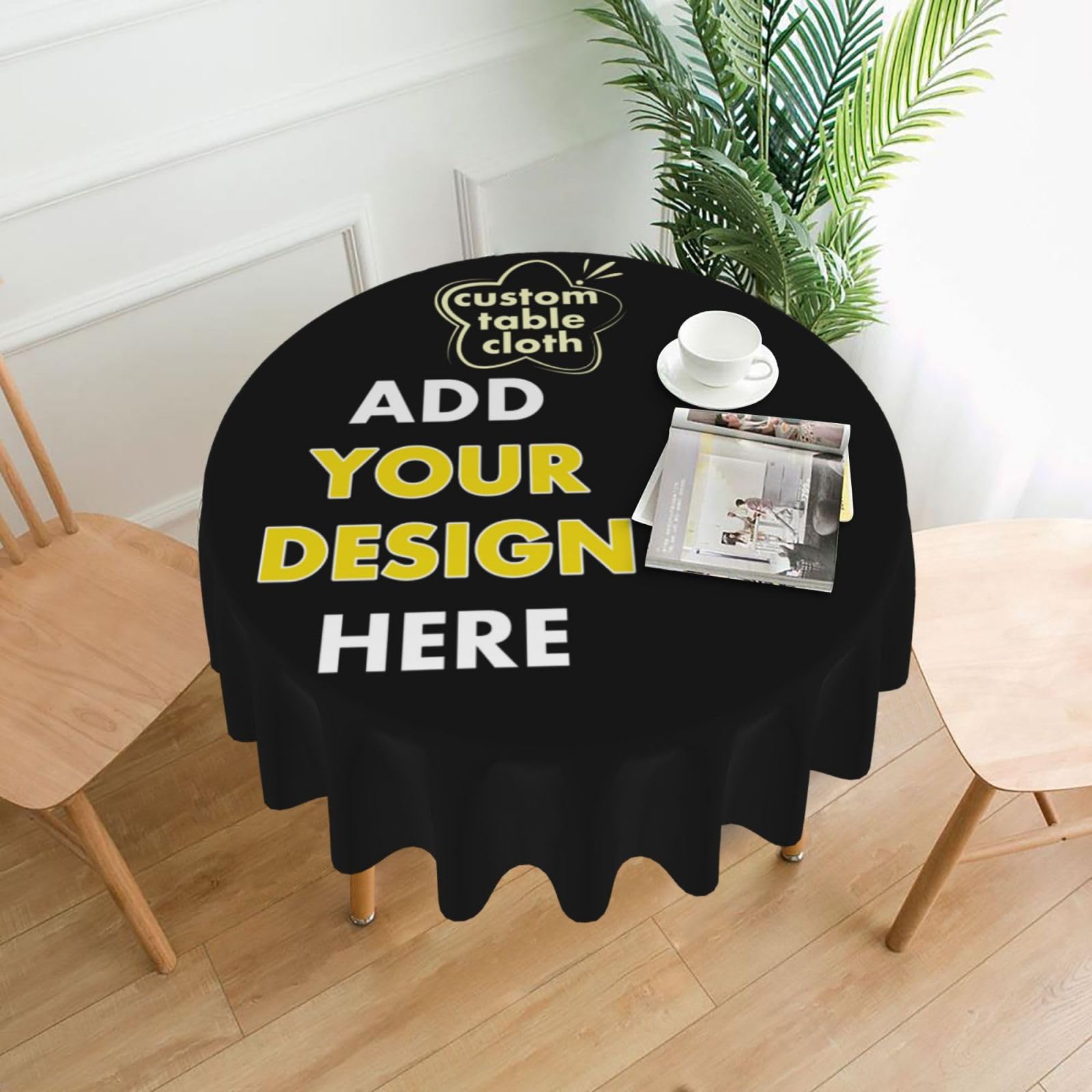 Melbrakin Personalised Table Cloth Custom Round Tablecloth Washable Table Cover for Party Kitchen Dinner Picnic Camping Tabletop Decor Waterproof Table Cloth 60 Inch