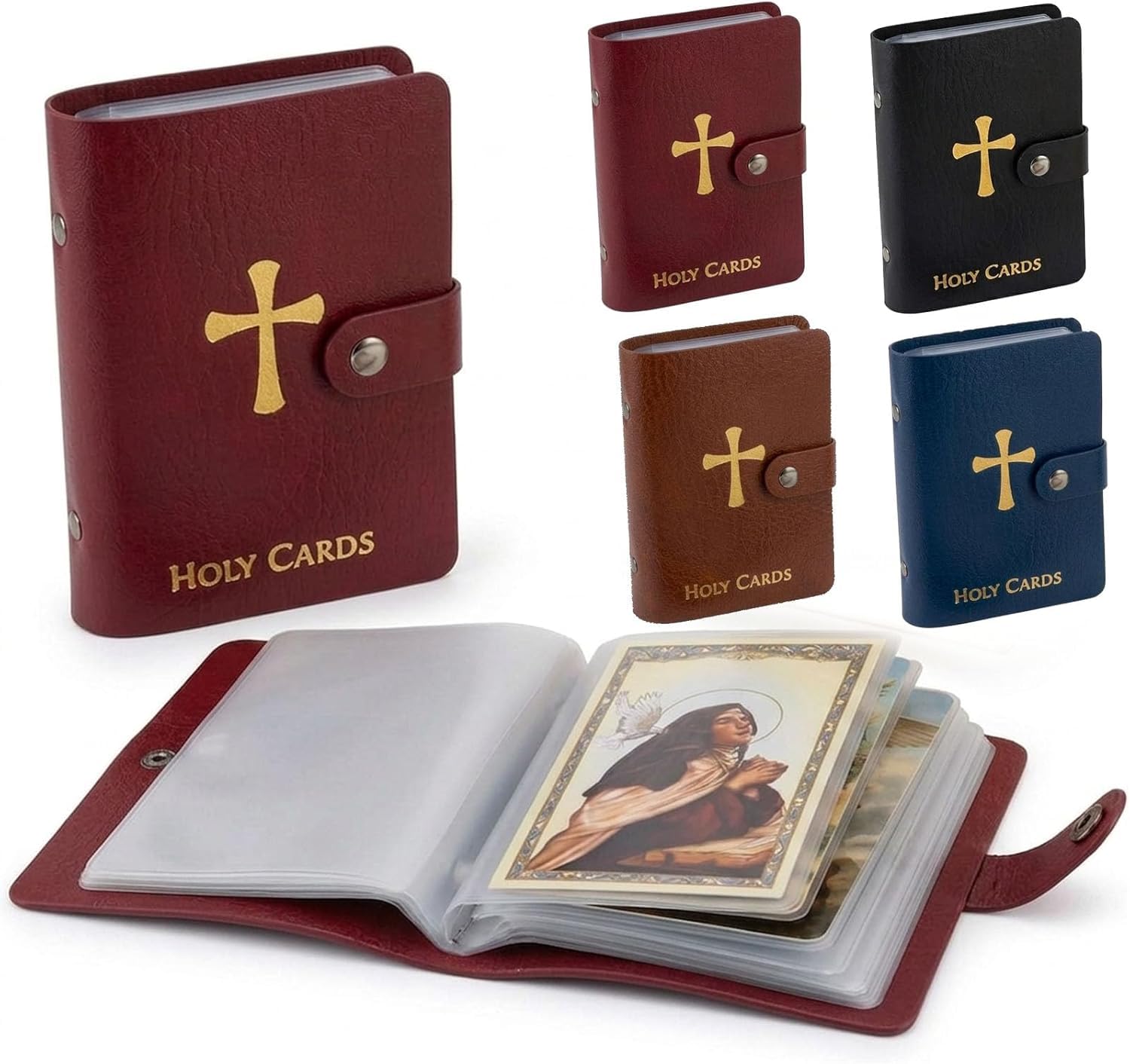 Catholic Faux Leather Holy Card Holder – Pocket Prayer Card Organizer with Snap Closure, Carrying Each Case Bag Religious Closet Essentials Lord God Almighty Hold Christian Gift (Red,no with Cards)