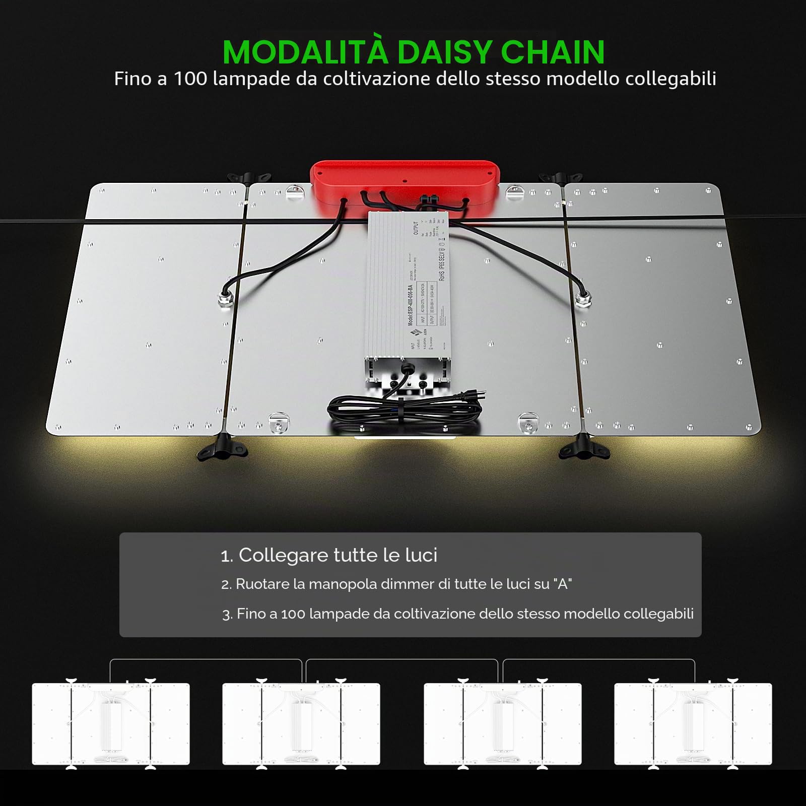 AGLEX Lampada Coltiva Piante LED 400W, Grow Light a Spettro Completo con UV IR, Luci Coltiva LED per Semina, Crescita Vegetativa e Fioritura, Copertura 5X6 FT con Collegamento in Serie e Regolabile